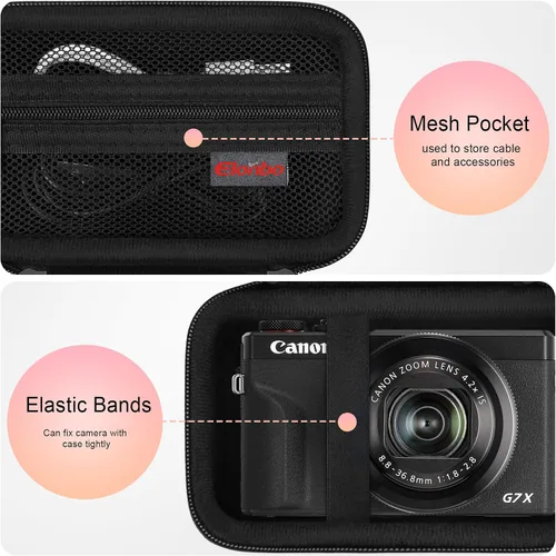 Vista 3 de Elonbo Funda para cámara digital Canon PowerShot G7 X Mark III/G7 X Mark II/Canon Powershot SX740 HS/ SX730 HS/ SX720 HS - Funda de transporte
