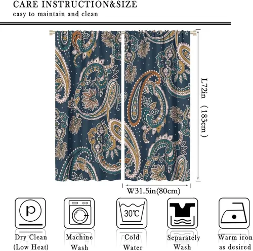 Vista 261 de Cortinas opacas con estampado de flores de cachemira, estampado de cachemira sobre fondo blanco, para decoración del hogar, cocina, restaurante
