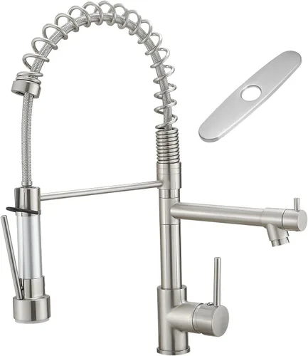 Vista 25 de AIMADI - Grifo de cocina, grifo de cocina negro y dorado con rociador, grifo de cocina estilo comercial de una sola manija, color negro mate, con un