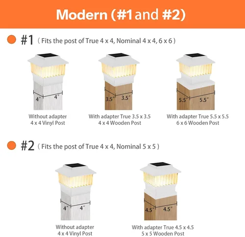 Vista 6 de Paquete de 4 luces solares para tapa de poste, modernas #2: se adapta a postes de vinilo de 4 x 4 y madera de 5 x 5 pulgadas, temperatura de 3