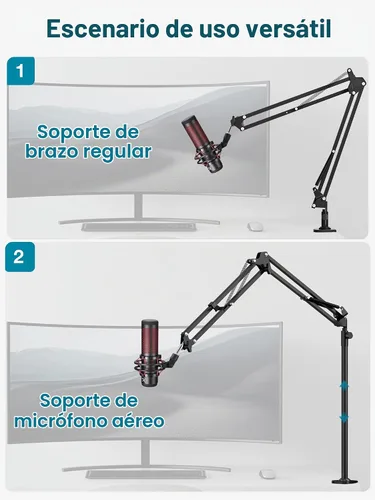 Vista 3 de InnoGear Soporte de micrófono de escritorio, brazo articulado aéreo giratorio 360° para micrófono con elevación alta para Blue Yeti Snowball HyperX