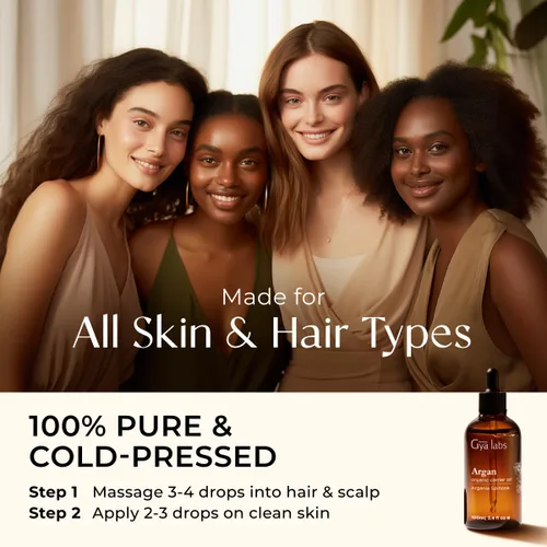 Vista 4 de Gya Labs - Aceite de argán marroquí orgánico para el cabello y la piel, reduce el encrespamiento y el cuero cabelludo seco, promueve el crecimiento