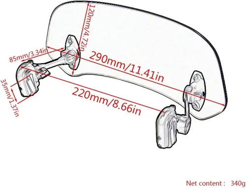 Vista 5 de Deflector de alerón de extensión de parabrisas con clip ajustable para motocicleta (gris)