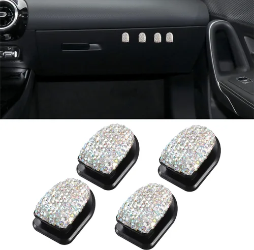 Vista 14 de WINKA Ganchos brillantes para automóvil, 4 piezas, accesorios de cristal, lindo gancho para salpicadero, llaves, lentes de sol, gancho