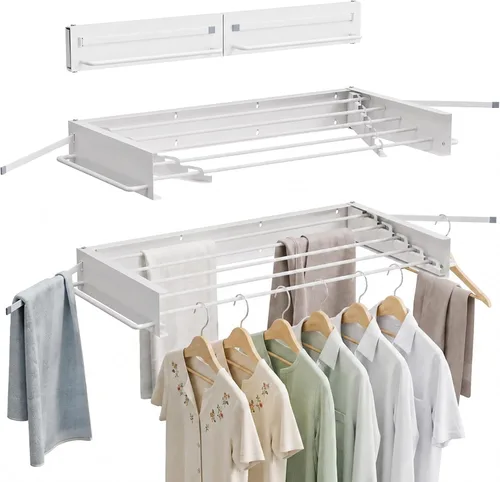 Vista 8 de JOOM Estante de secado de ropa montado en la pared,Estante plegable de 31,5 pulgadas,Blanco, Postes