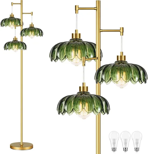 Vista 12 de QIYIZM Lámpara de pie para sala de estar, dormitorio, estilo granja, arco, ratán, boho, lámpara de pie con control remoto regulable, pantalla