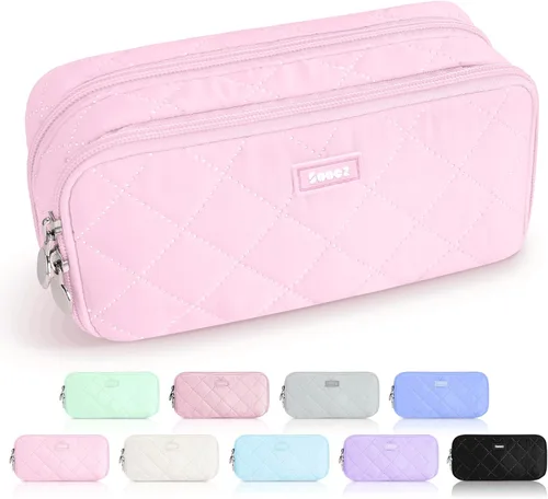 Vista 13 de Sooez Estuche grande para lápices, bolsa para lápices extra grande con 8 compartimentos, bolsa para bolígrafos de apertura amplia, organizador