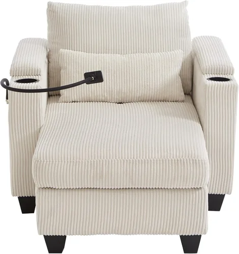 Vista 4 de ERYE Tumbona versátil de 37.4 pulgadas, sofá convertible flexible con brazos de almacenamiento, puertos USB y portavasos, tumbona reclinable