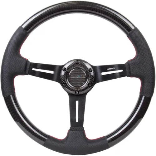 Vista 6 de NRG Innovations NRG-ST-010CFBS - Volante de fibra de carbono con detalles de piel de 13.780 in, 1.5 pulgadas, costura negra profunda