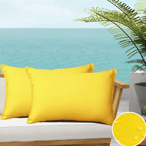 Vista 20 de 4 fundas de almohada impermeables de color azul claro para exteriores, fundas de almohada cuadradas modernas para patio, banco, muebles de patio 4