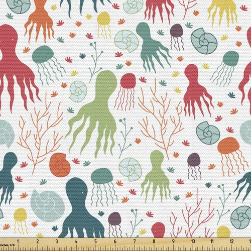 Vista 10 de Ambesonne - Tela de Dragón por The Yard, diseño de estilo de dibujos animados para niños con patrón de animales, dragones de colores, obra de arte