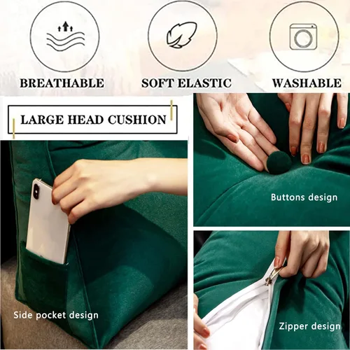 Vista 3 de Almohada de cuña de cama para cabecero,Almohada triangular grande para cabecero,Almohadas de sofá cama para lectura,Almohada larga de terciopelo