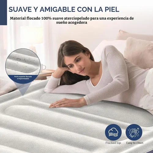Vista 2 de Colchón de aire individual con bomba incorporada, colchón hinchable elevado de 18'' con autoinflado/desinflado en 2 minutos, colchón inflable