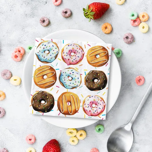 Vista 4 de Whaline 80 hojas de servilletas de papel para fiesta de donas coloridas, servilletas desechables para almuerzo, postre cena, servilletas de mano