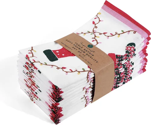 Vista 7 de Fingercraft - Juego de 12 servilletas de tela de mezcla de algodón y lino, con estampado, perfecta para fiestas, cenas, bodas, cócteles y Navidad