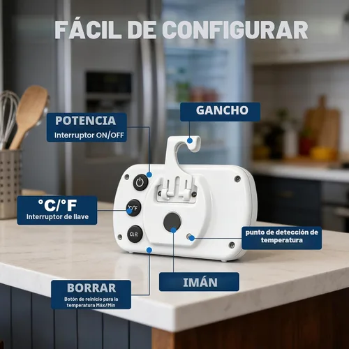 Vista 3 de Termómetro de refrigerador resistente al agua, termómetro digital para congelador, función de registro Max/Min, pantalla LCD grande y parte trasera