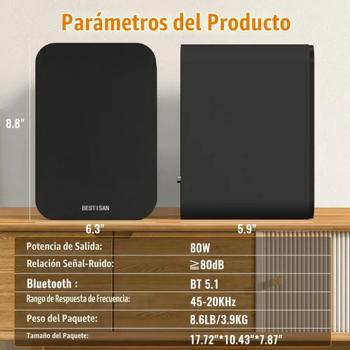 Vista 4 de BESTISAN - Altavoces Bluetooth para estantería, altavoces de computadora