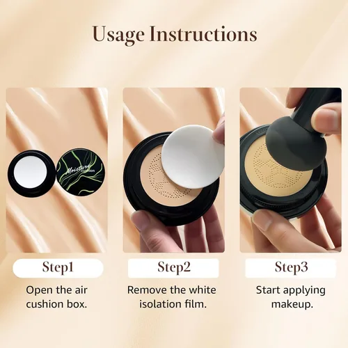 Vista 6 de Mushroom Head Air Cushion CC Cream - Base de maquillaje facial BB Cream para piel madura, corrector hidratante que ilumina el tono de piel uniforme