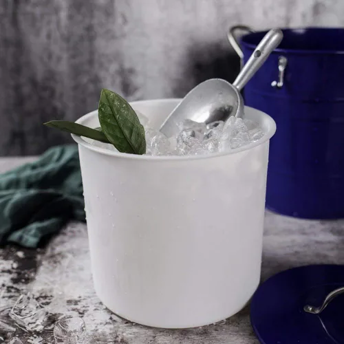 Vista 7 de T586 Cubo de hielo de doble pared de metal azul 4L con tapa y cuchara