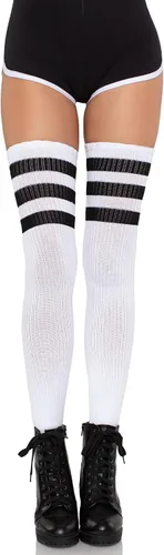 Vista 11 de Leg Avenue Calcetines altos atléticos de tres rayas para mujer Negro