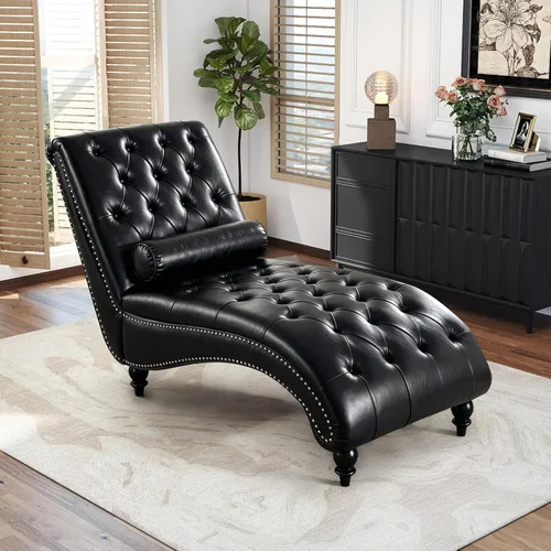 Vista 12 de Tumbona de piel sintética para interiores con almohada, moderna tumbona, sillas ergonómicas tapizadas de poliuretano sin brazos con botones