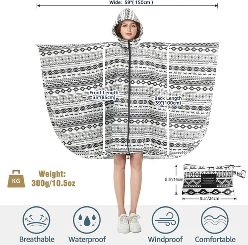 Vista 2 de Anyoo Poncho de lluvia impermeable ligero reutilizable senderismo chaqueta con capucha para actividades al aire libre