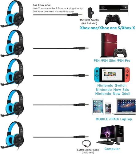 Vista 2 de Kids Adults Over-Ear Gaming Headphone for Xbox One, Nintendo Switch, Bass Surrounding Stereo, PS4 with Microphone and Volume Control for Laptop, PC