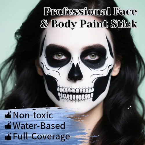 Vista 2 de YBUETE Blanco Negro Cara Cuerpo Pintura Palo Set para Halloween Cosplay SFX
