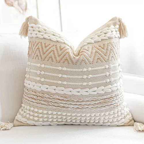 Vista 13 de BlissBlush Fundas de Almohada Decorativas Boho Beige Marrón 18X18, Funda de Almohada de Acento Bohemio, Funda de Almohada con Textura