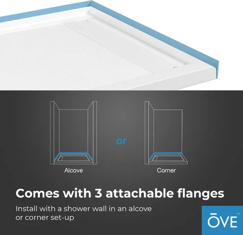Vista 10 de OVE Decors Base de ducha rectangular de 32 pulgadas de ancho x 36 pulgadas de profundidad, drenaje lateral oculto, acrílico blanco, diseño reversible