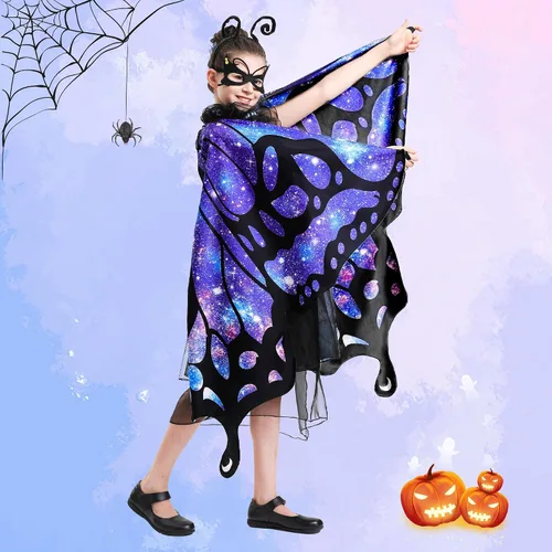 Vista 3 de Tibeha Halloween Butterfly Costume for Adult - Double-Sided Printing Wings Women Kids Girls Cape