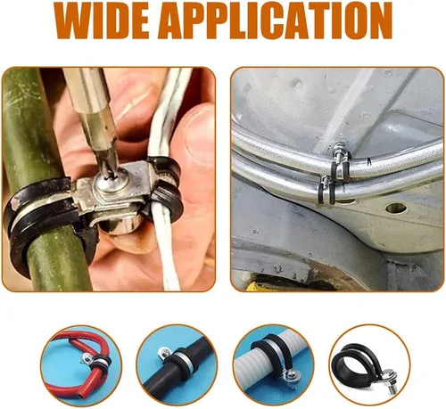 Vista 3 de ISPINNER Paquete de 12 abrazaderas de cable de acero inoxidable acolchadas de goma de 1 pulgada, abrazadera de manguera, abrazadera de tubo