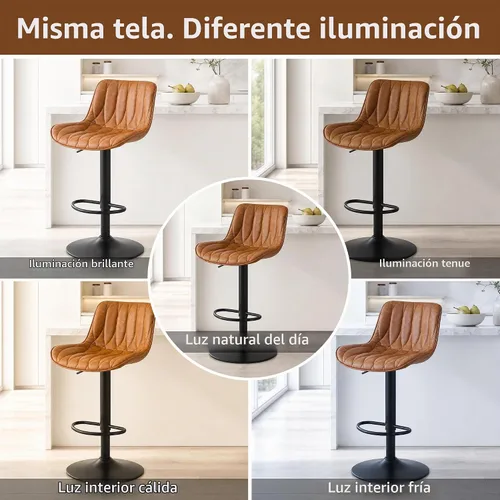 Vista 9 de FIRAVOE Juego de 3 taburetes de bar giratorios, taburetes de bar de altura de mostrador marrón con respaldo, taburete de bar ajustable de 25 a 33