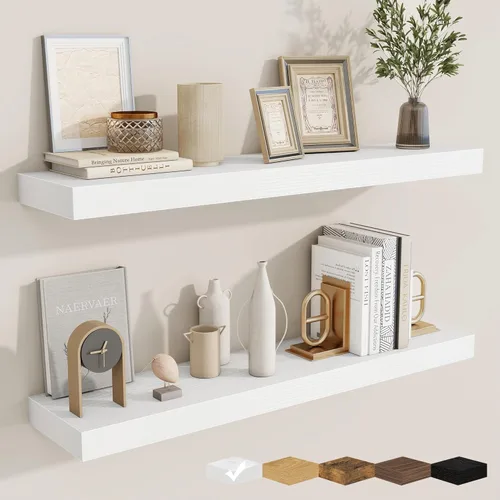 Vista 45 de fuqing Estantes flotantes para pared, estante flotante de madera montado en la pared con soportes invisibles para sala de estar, baño, dormitorio