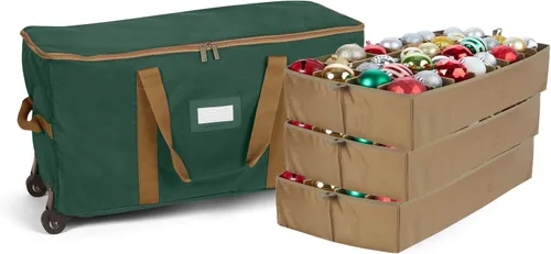 Vista 9 de Covermates Keepsakes Bolsa de almacenamiento ajustable para adornos, con asas de transporte, protección acolchada, ruedas dobles, almacenamiento