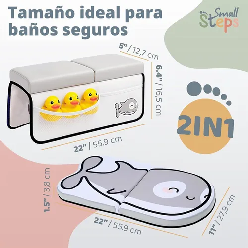 Vista 5 de Small Steps Juego de rodilleras y coderas de baño, almohadilla ergonómica para el baño del bebé con espuma viscoelástica y diseño antideslizante