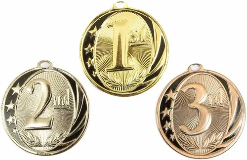 Vista 3 de All Quality Medallas Midnite Star Award 1er 2nd 3rd Place - Juego de 3 piezas (oro, plata, bronce) incluye cinta para el cuello
