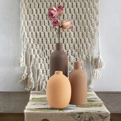 Vista 4 de Juego de 4 jarrones de cerámica neutrales para decoración de casa de campo, jarrones decorativos rústicos para centros de mesa bohemias de sala