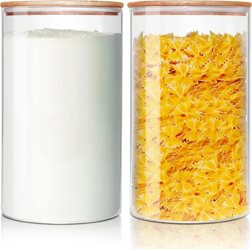 Vista 13 de HomArtist Juego de 4 recipientes grandes de vidrio para harina y azúcar, 180oz x2 & 93oz x2, recipientes de vidrio para almacenamiento de alimentos