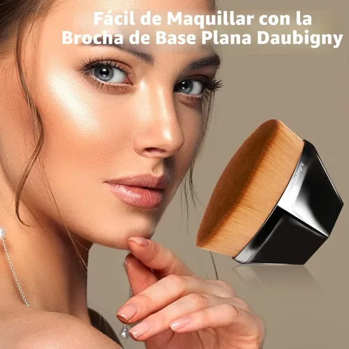 Vista 2 de Brochas de maquillaje Kabuki con punta plana y hexagonal para base, colorete, polvo líquido, base con estuche protector adicional (negro)