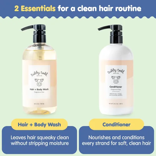 Vista 3 de TUBBY TODD Hair Duo - Juego de champú y acondicionador para bebés, cuidado del cabello suave e hidratante, hipoalergénico, no irritante, para recién