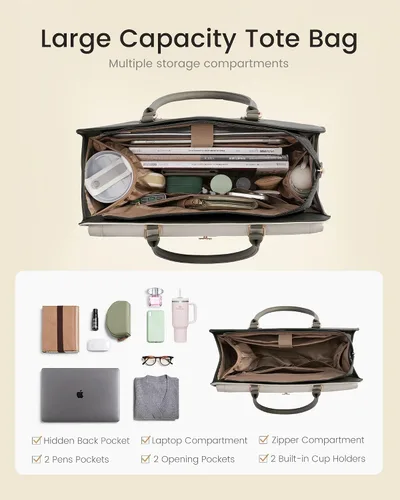Vista 5 de LOVEVOOK Bolso de lona para laptop para mujer - Bolso de trabajo vintage de cuero PU, bolso de negocios para maestra resistente al agua