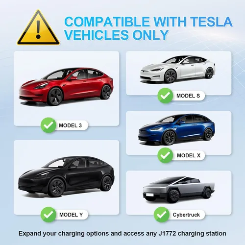 Vista 5 de JUSTTOP Adaptador de carga J1772 compatible con Tesla Model 3, Y, X, S y Cybertruck, 80A/240V, fácil de configurar