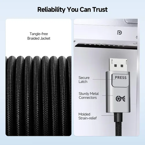 Vista 7 de Cable Matters Cable bidireccional USB-C a DisplayPort 2.1 de 40 Gbps - 5.9 ft / 6 pies, DP40 (UHBR10), 8K @120Hz / 4K a 480Hz, cable DisplayPort a