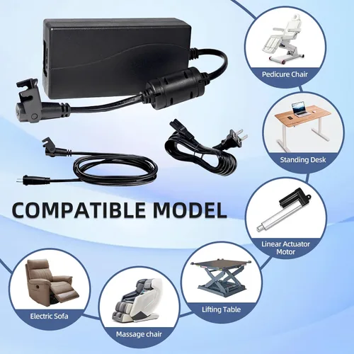 Vista 7 de Cable de alimentación universal para silla reclinable, adaptador de corriente de 2 pines con cable de extensión para silla elevadora, sofá