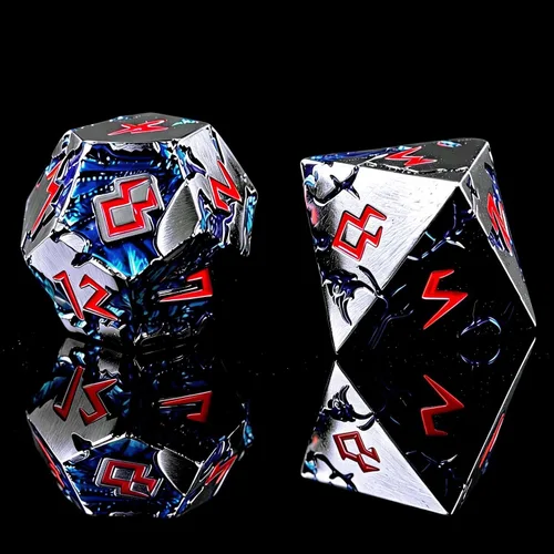 Vista 3 de Blue Dragon - Juego de dados DND de metal, 7 dados poliédricos ponderados para Calabozos y Dragones, dados RPG de aleación de zinc pesado