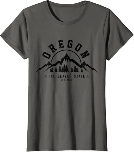 Vista 4 de Oregon The Beaver State Est. 1859 Vintage Mountains - Camiseta de regalo, gris, S
