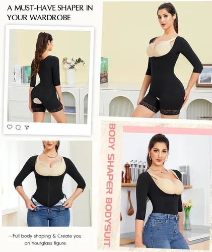 Vista 4 de MERYOSZ Fajas moldeadoras para mujer con control de abdomen, faja de entrenamiento de cintura, fajas colombianas, overol moldeador de cuerpo completo