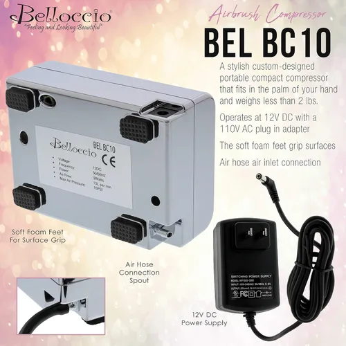 Vista 3 de Super Mini aerógrafo compresor 3 ajustes de control de flujo de aire silencioso, 6 'Push en hule aerógrafo manguera, funciona en 12 V DC con un 110