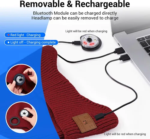 Vista 12 de Gorro Bluetooth con auriculares ligeros e inalámbricos, micrófono integrado y altavoces estéreo mejorados con música